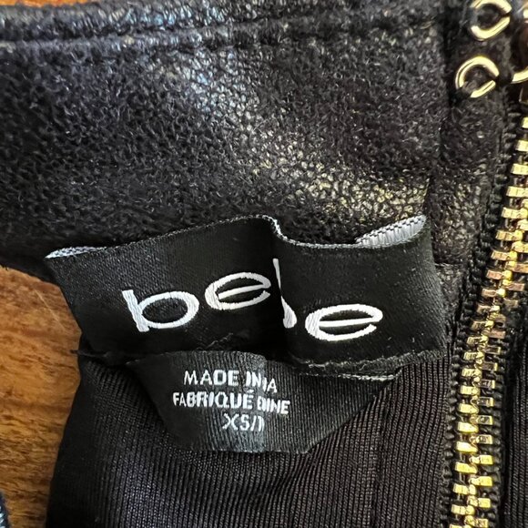 bebe black hi collared bandage dress with brass back zipper & front grommets - Picture 3 of 6